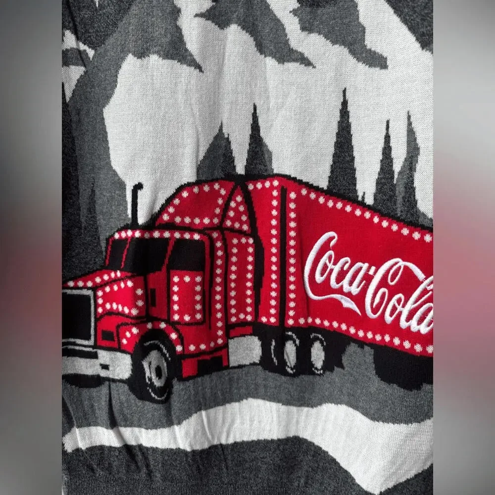 Coca-Cola Holidays Are Coming Christmas Truck Gray Sweater Size‎ Large L Y2K